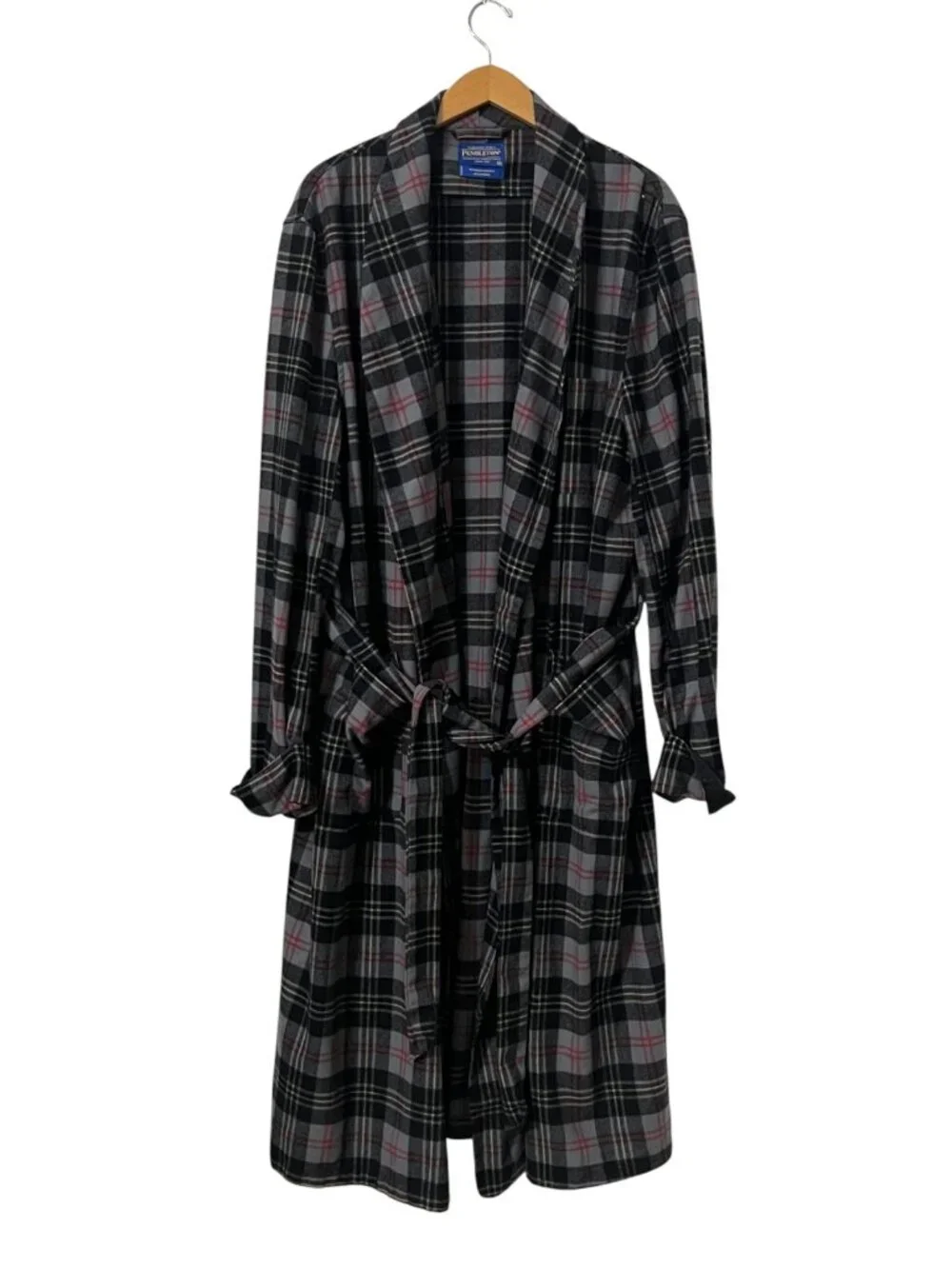 Pendleton Robe Mens XXL Gray Plaid 100% Virgin Wool Long Lounge Bathrobe